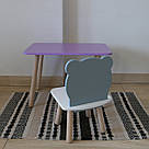 Комплект дитячий стіл бузковий та стілець білий сірий Ведмедик. Для діток 1-ї групи зросту (93-116см.), фото 2