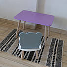 Комплект дитячий стіл бузковий та стілець білий сірий Ведмедик. Для діток 1-ї групи зросту (93-116см.), фото 3