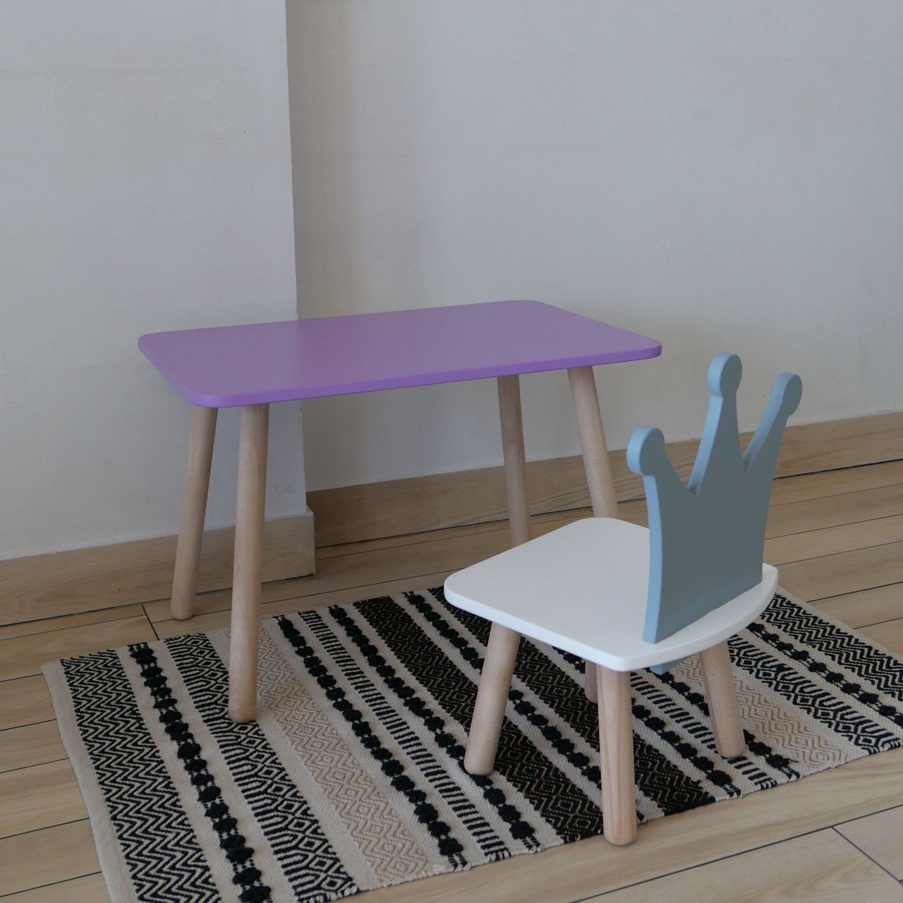 Комплект дитячий стіл бузковий та стілець білий сірий Корона. Для діток 1-ї групи зросту (93-116см.), фото 1