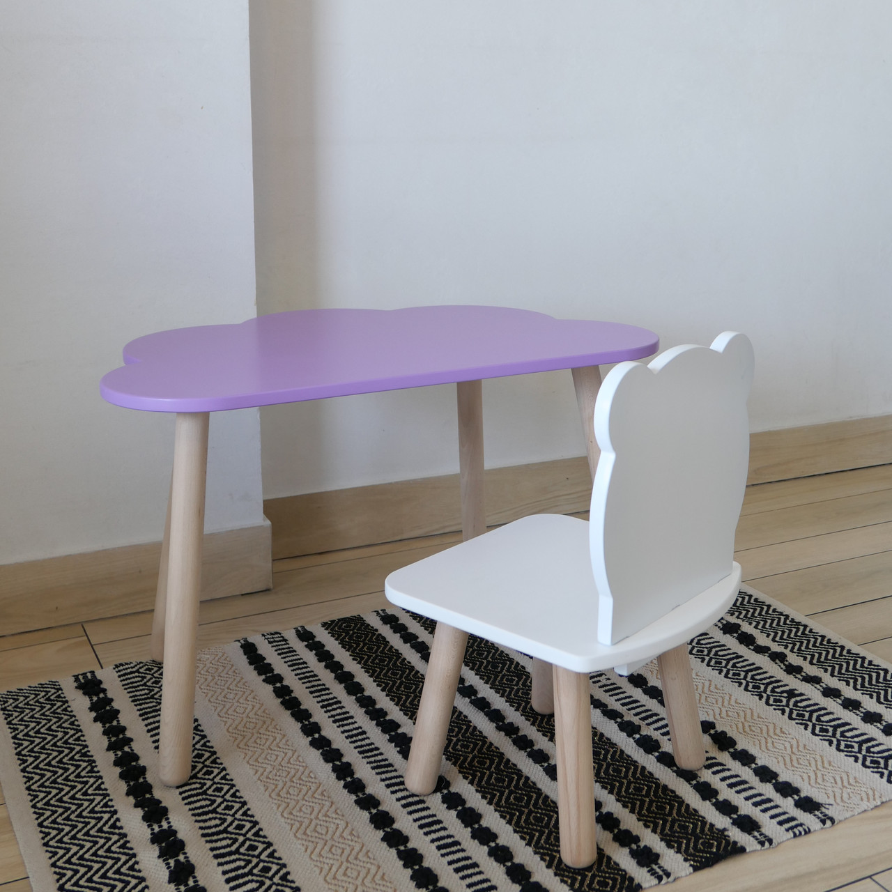 Комплект стіл та стул дитячий ChildWood - Set Стіл бузковий Хмаринка + стілець білий Ведмедик (Фанера), фото 1
