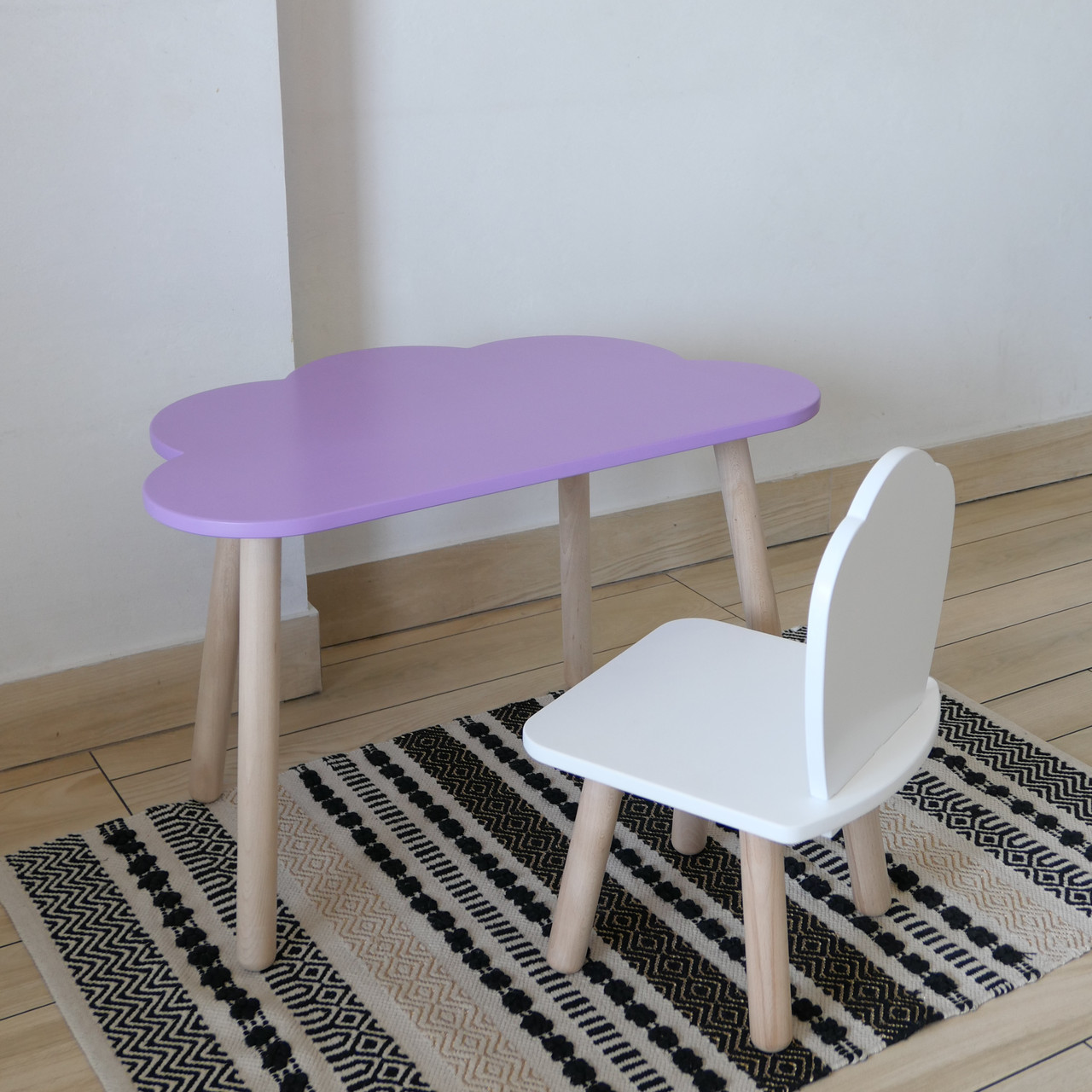 Комплект стіл та стул дитячий ChildWood - Set Стіл бузковий Хмаринка + стілець білий Мушля (Фанера), фото 1