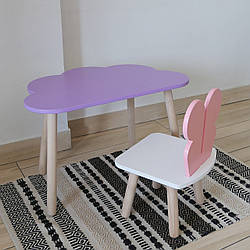 Комплект стіл та стул дитячий ChildWood - Set Стіл бузковий хмаринка + стілець білий рожевий Метелик