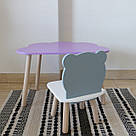 Комплект стіл та стул дитячий ChildWood - Set Стіл бузковий хмаринка + стілець білий сірий Ведмедик (Фанера), фото 2