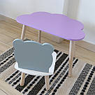 Комплект стіл та стул дитячий ChildWood - Set Стіл бузковий хмаринка + стілець білий сірий Ведмедик (Фанера), фото 3