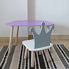 Комплект стіл та стул дитячий ChildWood - Set Стіл бузковий хмаринка + стілець білий сірий Корона (Фанера), фото 2