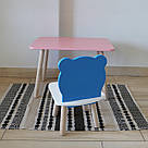 Комплект стіл та стул дитячий ChildWood - Set Стіл рожевий прямокутний + стілець білий блакитний Ведмедик, фото 2