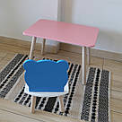 Комплект стіл та стул дитячий ChildWood - Set Стіл рожевий прямокутний + стілець білий блакитний Ведмедик, фото 3