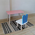 Комплект стіл та стул дитячий ChildWood - Set Стіл рожевий прямокутний + стілець білий блакитний Зайчик, фото 2