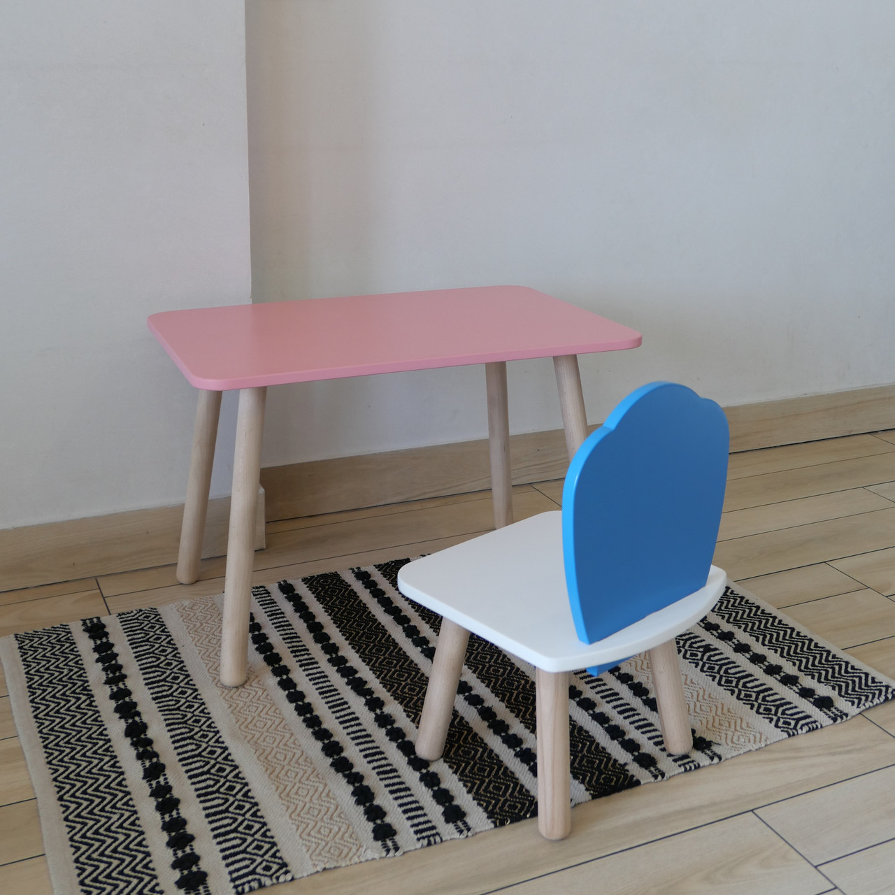 Комплект стіл та стул дитячий ChildWood - Set  Стіл рожевий прямокутний + стілець білий блакитний Мушля, фото 1