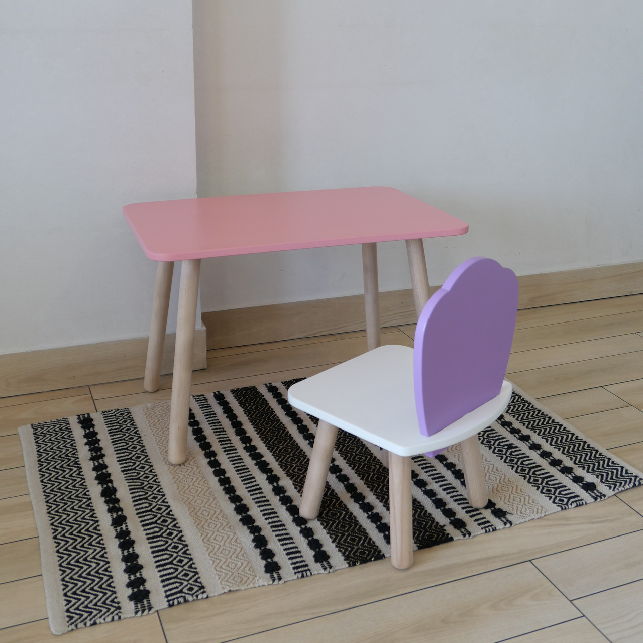 Комплект стіл та стул дитячий ChildWood - Set Стіл рожевий прямокутний + стілець білий бузковий Мушля, фото 1