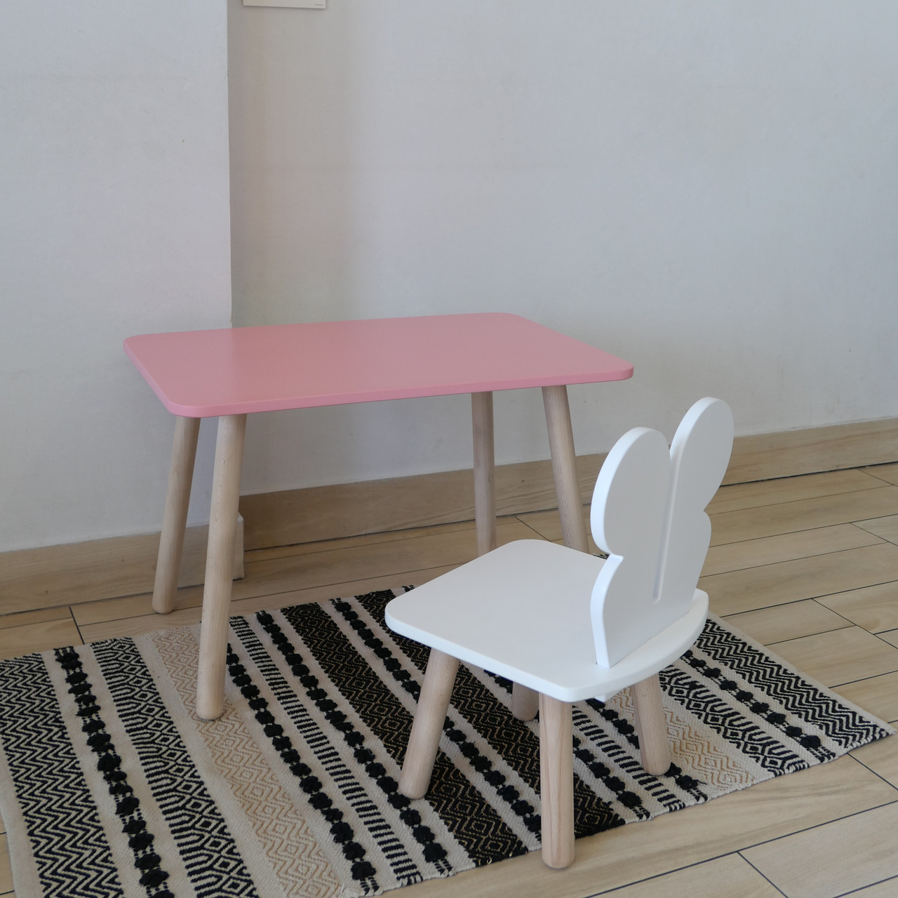 Комплект стіл та стул дитячий ChildWood - Set  Стіл рожевий прямокутний + стілець білий Метелик  (Фанера), фото 1
