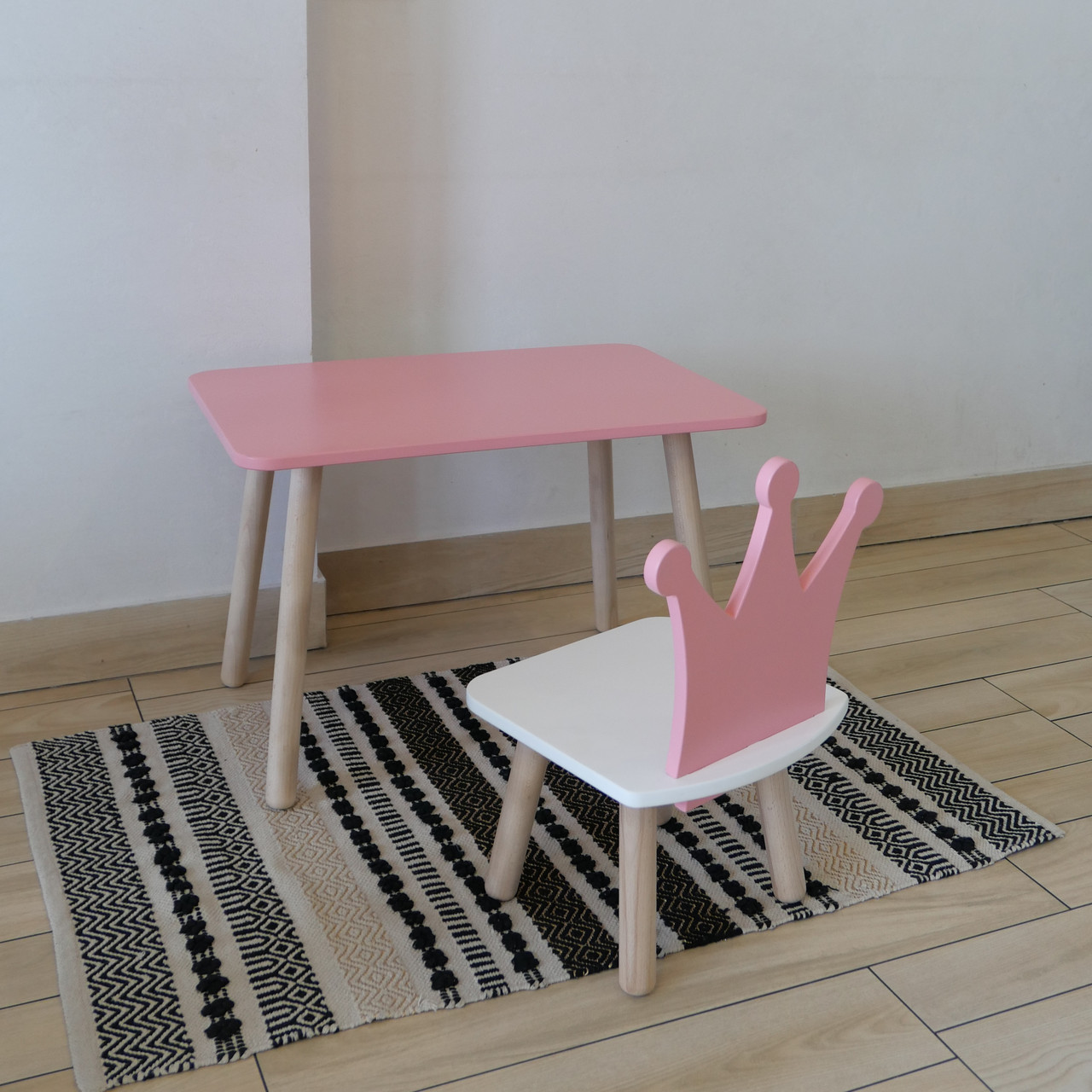 Комплект стіл та стул дитячий ChildWood - Set Стіл рожевий прямокутний + стілець білий рожевий Корона, фото 1