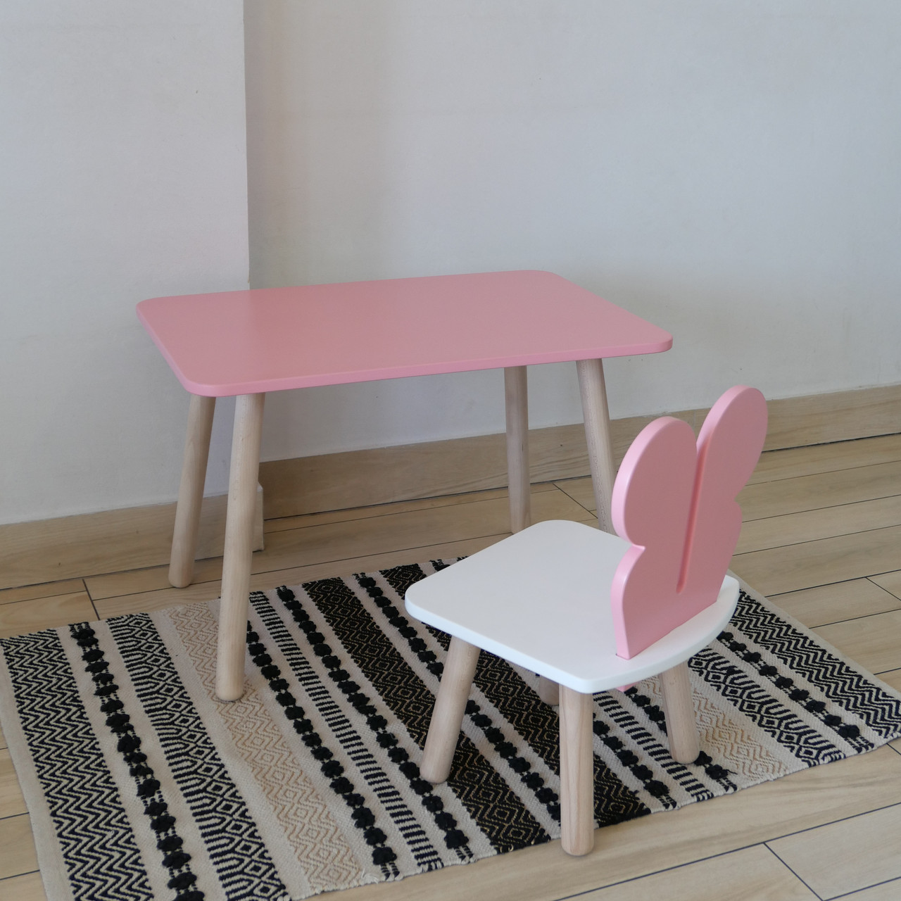 Комплект стіл та стул дитячий ChildWood - Set Стіл рожевий прямокутний + стілець білий рожевий Метелик, фото 1