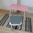 Комплект стіл та стул дитячий ChildWood - Set  Стіл рожевий прямокутний + стілець білий сірий Ведмедик, фото 3