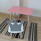 Комплект стіл та стул дитячий ChildWood - Set Стіл рожевий прямокутний + стілець білий сірий Корона (Фанера), фото 3