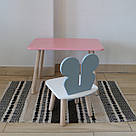 Комплект стіл та стул дитячий ChildWood - Set  Стіл рожевий прямокутний + стілець білий сірий Метелик, фото 2