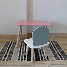 Комплект стіл та стул дитячий ChildWood - Set Стіл рожевий прямокутний + стілець білий сірий Мушля (Фанера), фото 2