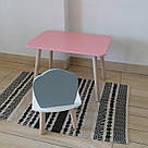 Комплект стіл та стул дитячий ChildWood - Set Стіл рожевий прямокутний + стілець білий сірий Мушля (Фанера), фото 3