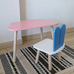 Комплект стіл та стул дитячий ChildWood - Set Стіл рожевий хмаринка + стілець білий блакитний Зайчик