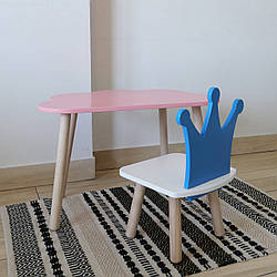 Комплект стіл та стул дитячий ChildWood - Set Стіл рожевий хмаринка + стілець білий блакитний Корона