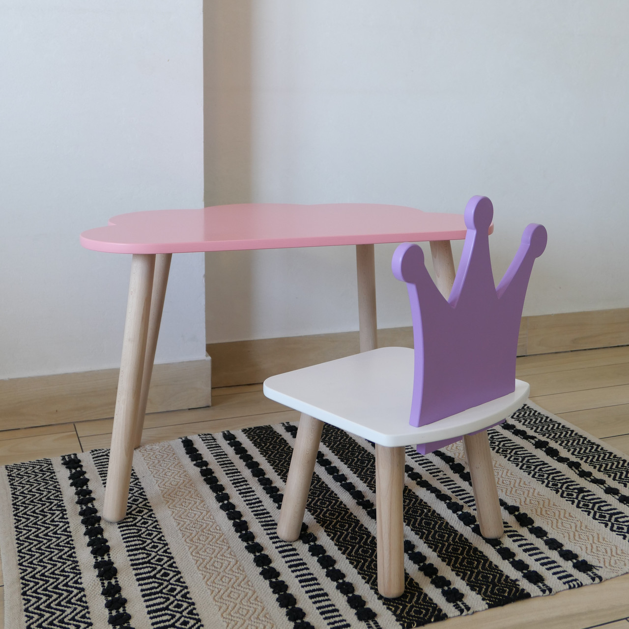 Комплект стіл та стул дитячий ChildWood - Set  Стіл рожевий хмаринка + стілець білий бузковий Корона  (Фанера), фото 1