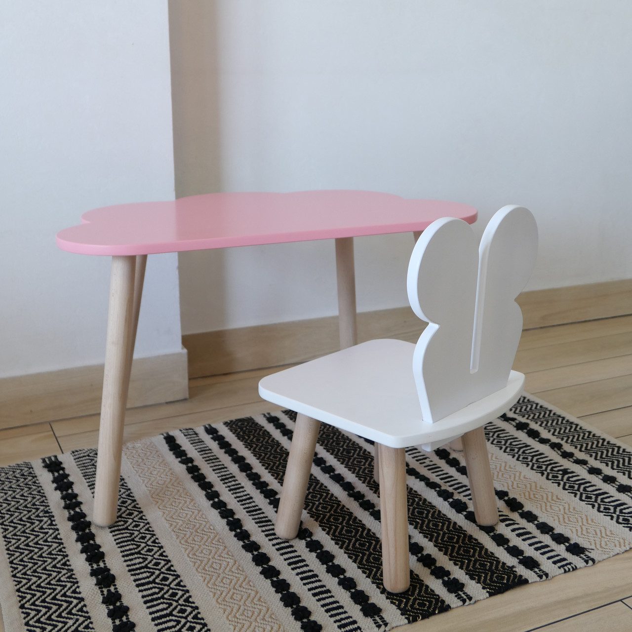 Комплект стіл та стул дитячий ChildWood - Set Стіл рожевий хмаринка + стілець білий Метелик (Фанера), фото 1