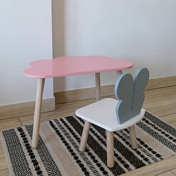 Комплект стіл та стул дитячий ChildWood - Set Стіл рожевий хмаринка + стілець білий сірий Метелик (Фанера)
