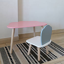 Комплект стіл та стул дитячий ChildWood - Set Стіл рожевий хмаринка + стілець білий сірий Мушля (Фанера)