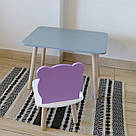 Комплект стіл та стул дитячий ChildWood - Set Стіл сірий прямокутний + стілець білий бузковий Ведмедик, фото 3