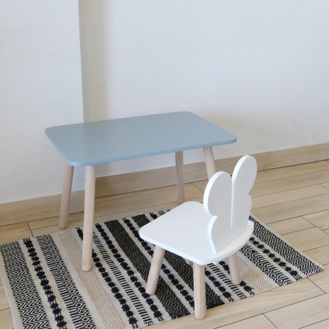 Комплект стіл та стул дитячий ChildWood - Set Стіл сірий прямокутний + стілець білий Метелик (Фанера), фото 1