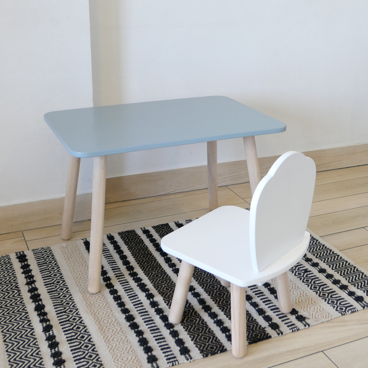 Комплект стіл та стул дитячий ChildWood - Set  Стіл сірий прямокутний + стілець білий Мушля (Фанера), фото 1