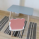 Комплект стіл та стул дитячий ChildWood - Set Стіл сірий прямокутний + стілець білий рожевий Ведмедик, фото 3