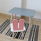 Комплект стіл та стул дитячий ChildWood - Set  Стіл сірий прямокутний + стілець білий рожевий Зайчик  (Фанера), фото 3