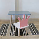 Комплект стіл та стул дитячий ChildWood - Set  Стіл сірий прямокутний + стілець білий рожевий Корона  (Фанера), фото 2