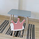 Комплект стіл та стул дитячий ChildWood - Set  Стіл сірий прямокутний + стілець білий рожевий Корона  (Фанера), фото 3