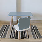 Комплект стіл та стул дитячий ChildWood - Set Стіл сірий прямокутний + стілець білий сірий Ведмедик (Фанера), фото 2