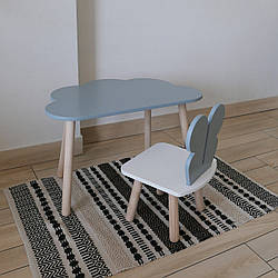 Комплект стіл та стул дитячий ChildWood - Set Стіл сірий хмаринка + стілець білий сірий Метелик (Фанера)