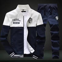 Спортивний костюм зимовий флісовий, повсякденна утеплена тепла толстовка + штани, біло-синій NAVI,  3XL-4XL