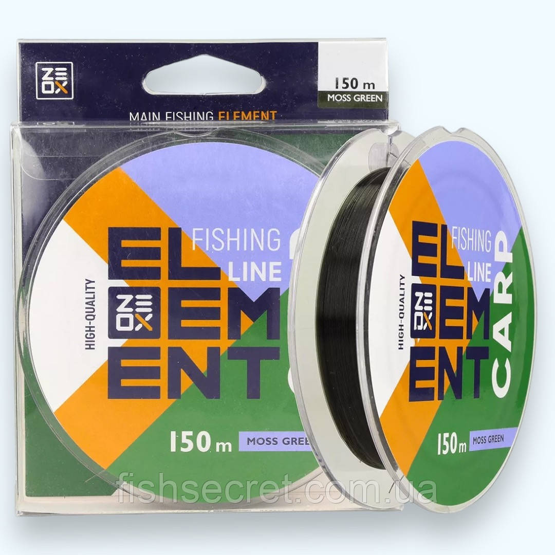 Волосінь Зелений мох ZEOX Element Carp Line Moss Green 150м. 0.256мм. 7.4кг.