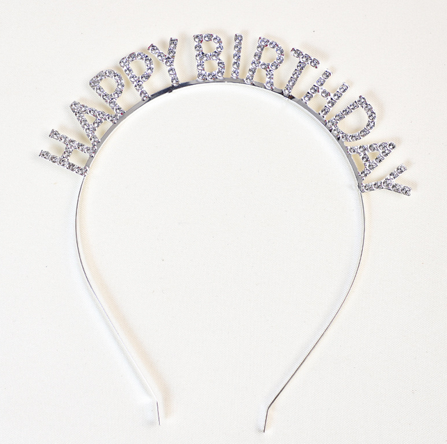 Обруч на голову "Happy Birthday", металевий із камінням