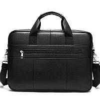 Чоловіча шкіряна сумка для ноутбука 39х28х7, офісний портфель для роботи, чорний, фото 6
