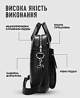 Чоловіча шкіряна сумка для ноутбука 39х28х7, офісний портфель для роботи, чорний, фото 7
