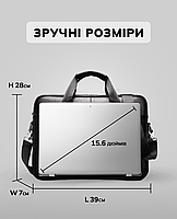 Чоловіча шкіряна сумка для ноутбука 39х28х7, офісний портфель для роботи, чорний, фото 4