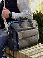 Чоловіча шкіряна сумка для ноутбука 39х28х7, офісний портфель для роботи, чорний, фото 9