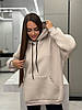 Бежеве жіноче об'ємне подовжене худі з трьохнитки з великою кишенею спереду і накатом на спині, фото 9