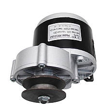 Електричний колекторний двигун з редуктором MY1016Z, електродвигун 12V 250W з ніжками, довгий вал, зі шківом + роз'єм, фото 3