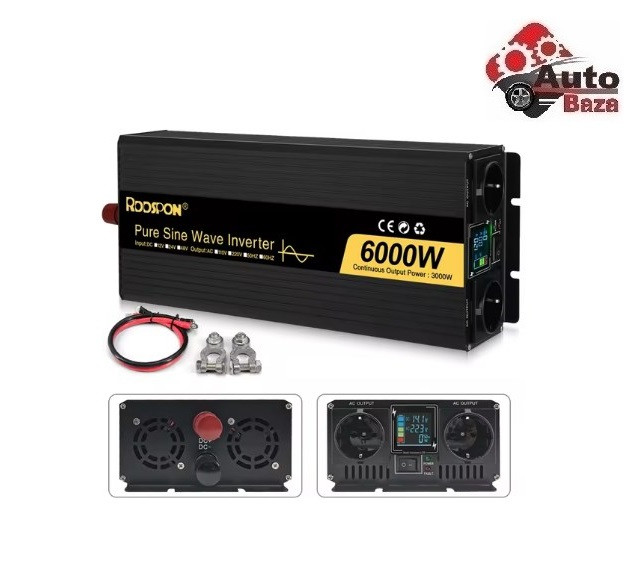 Інвертор чистий синус для котлів 3000 W / 6000 W (12В-220В) Перетворювач напруги авто RDDSPON Pure Sine Wave