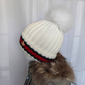 Зимова шапка Гуччі з натуральним бубоном