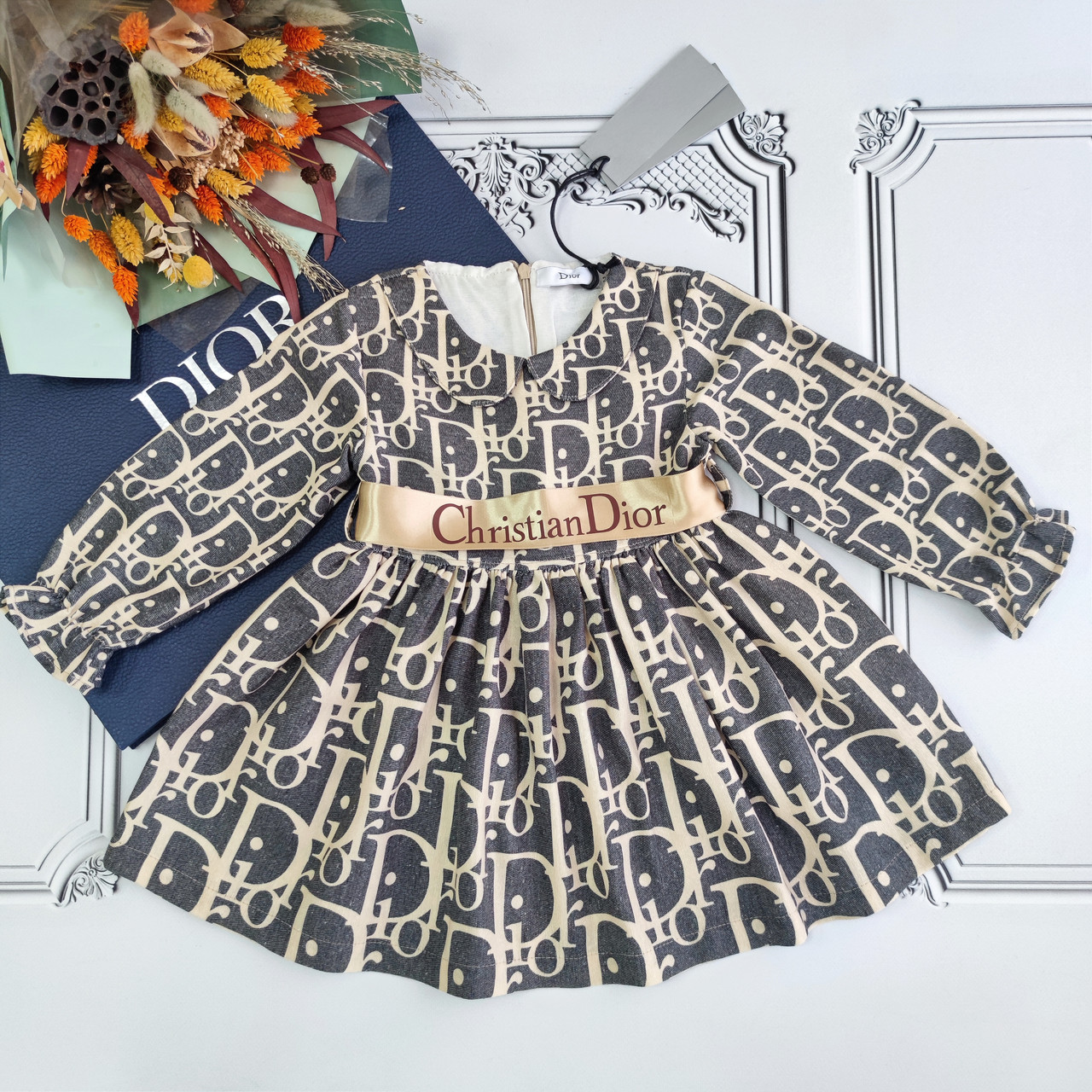 Дитяча святкова фірмова сукня з довгим рукавом Діор