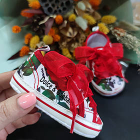 Червоні пінетки кросівки Дольче Г для новонародженої дівчинки